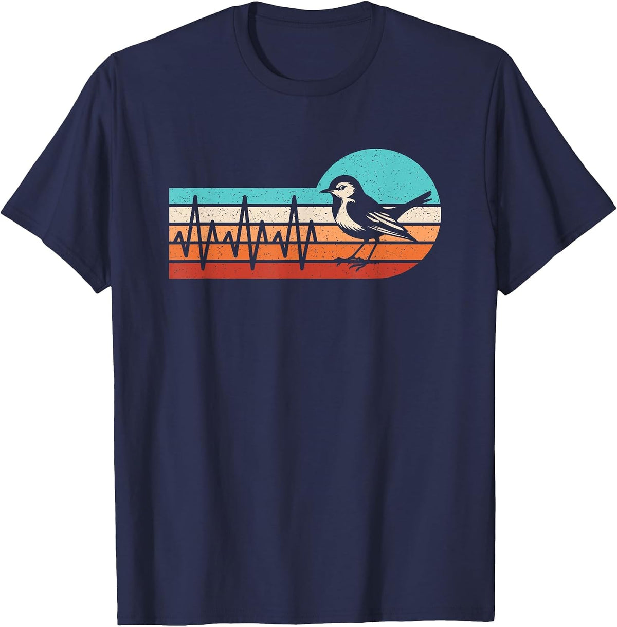 Bird Heartbeat Funny Bird Watching Retro Birding Men Women T-Shirt - Navy Blue