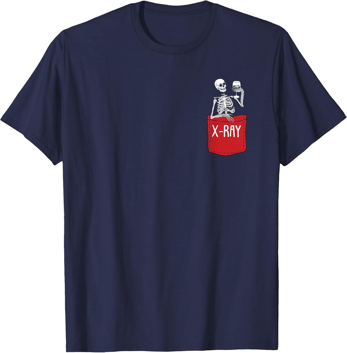 X-Ray Radiologic Technologist Funny Skeleton Pocket Rad Tech T-Shirt - Navy Blue