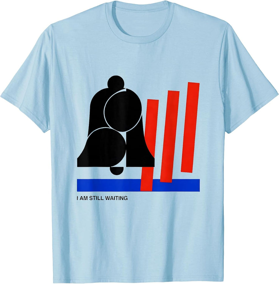 Men's I Am Still Waiting Bauhaus Modernist Funny Teacher Sarcastic T-Shirt - Baby Blue