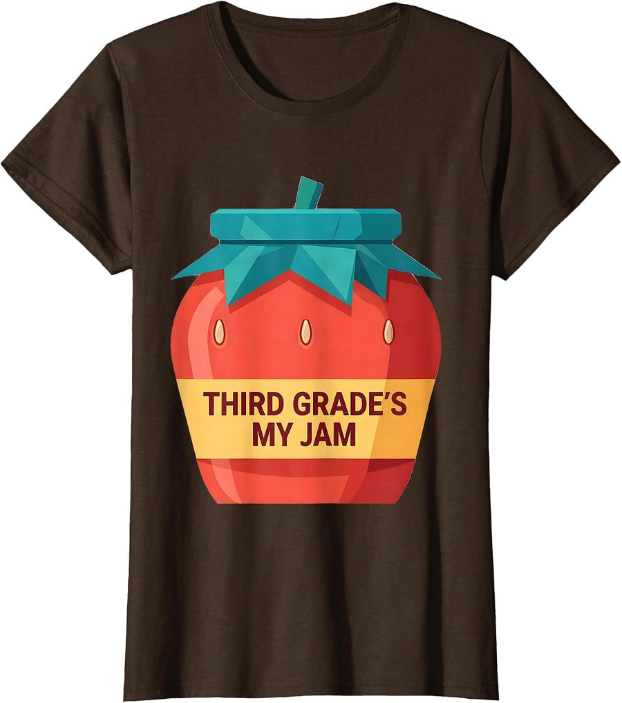 Women's Third Grade's My Jam Strawberry Teacher Back To School T-Shirt - Brown
