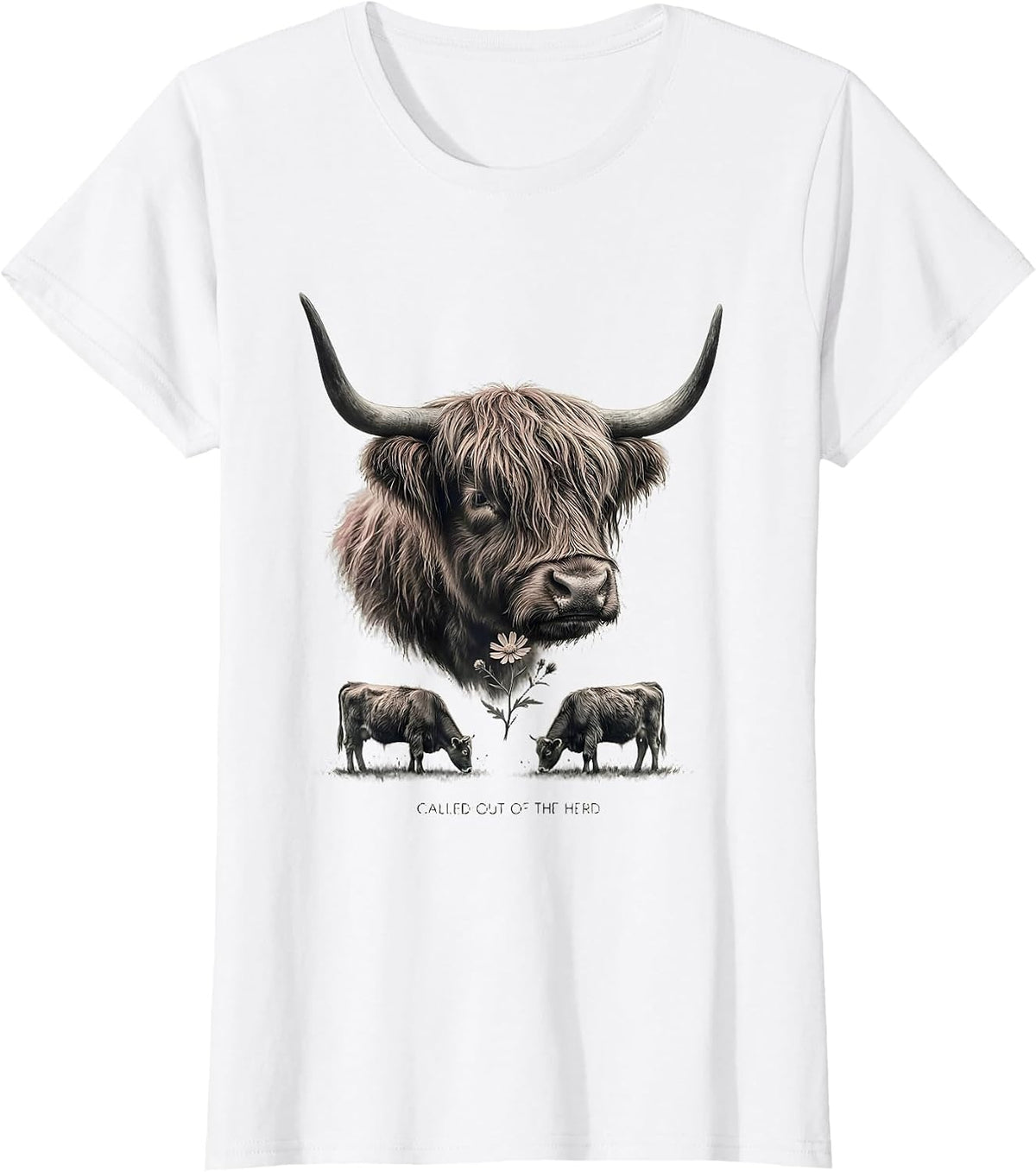 Called Out Of The Herd Faith Highland Cow Farm Humor T-Shirt - White