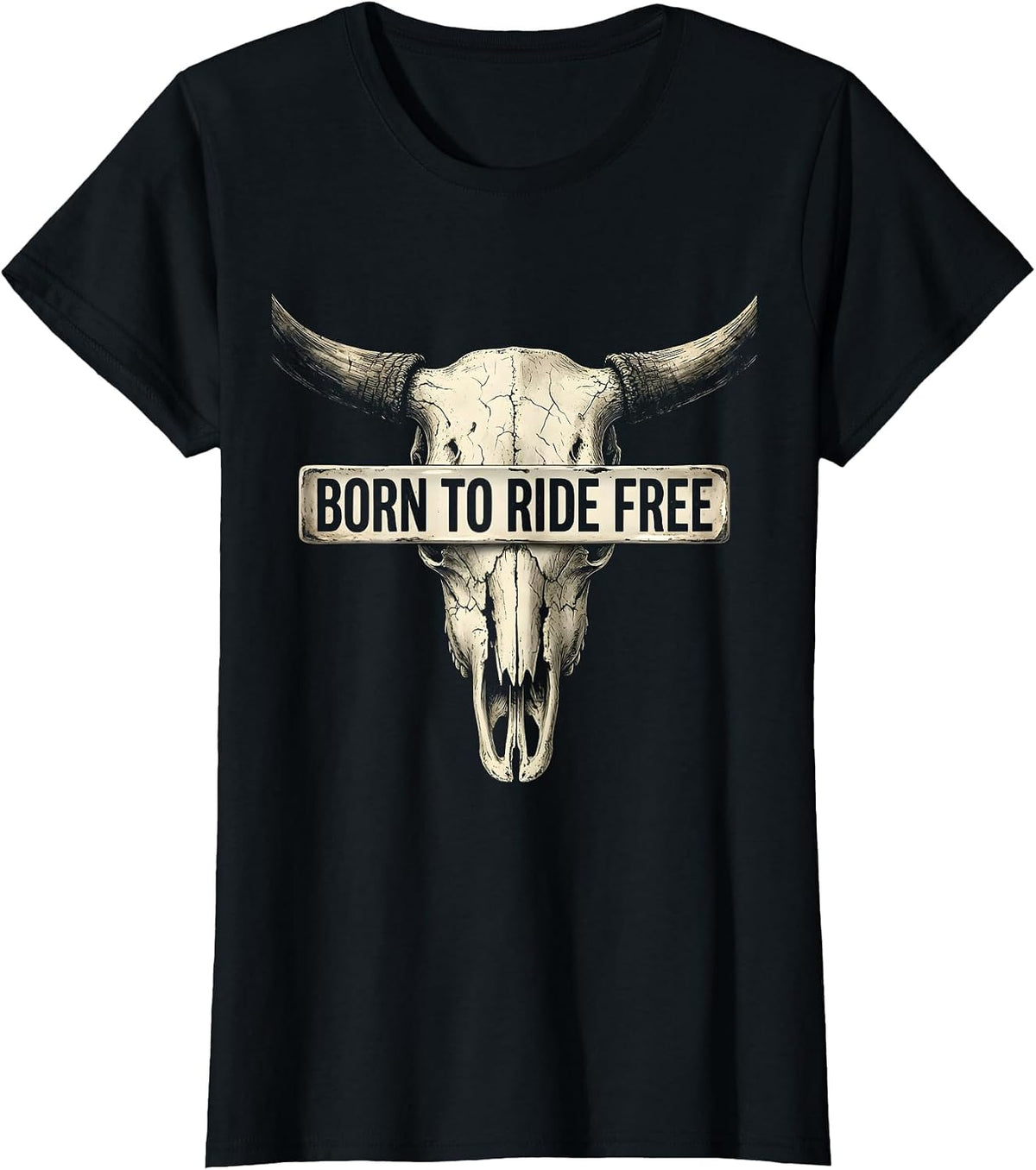 Born to Ride Free Cowgirl Western Design T-Shirt - Black