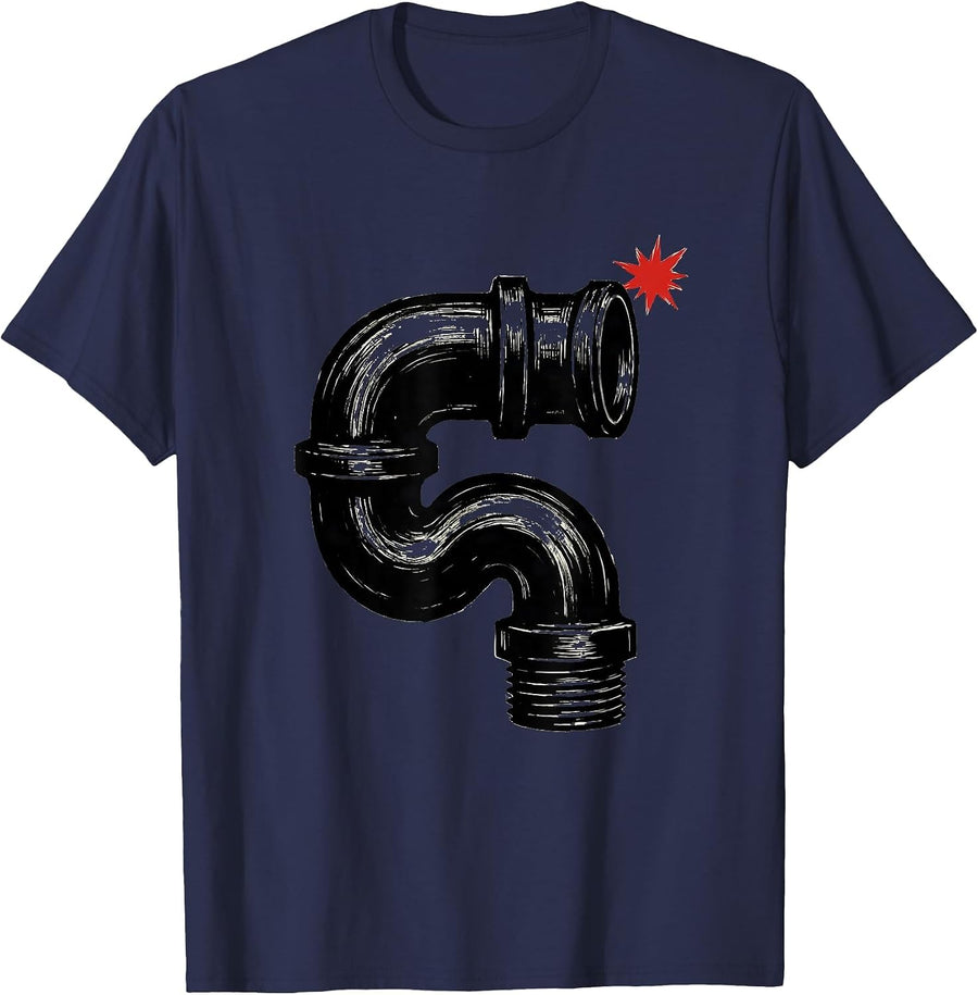 P-Trap Pipe Fitting Funny Plumber Occupational Humor T-Shirt - Navy Blue