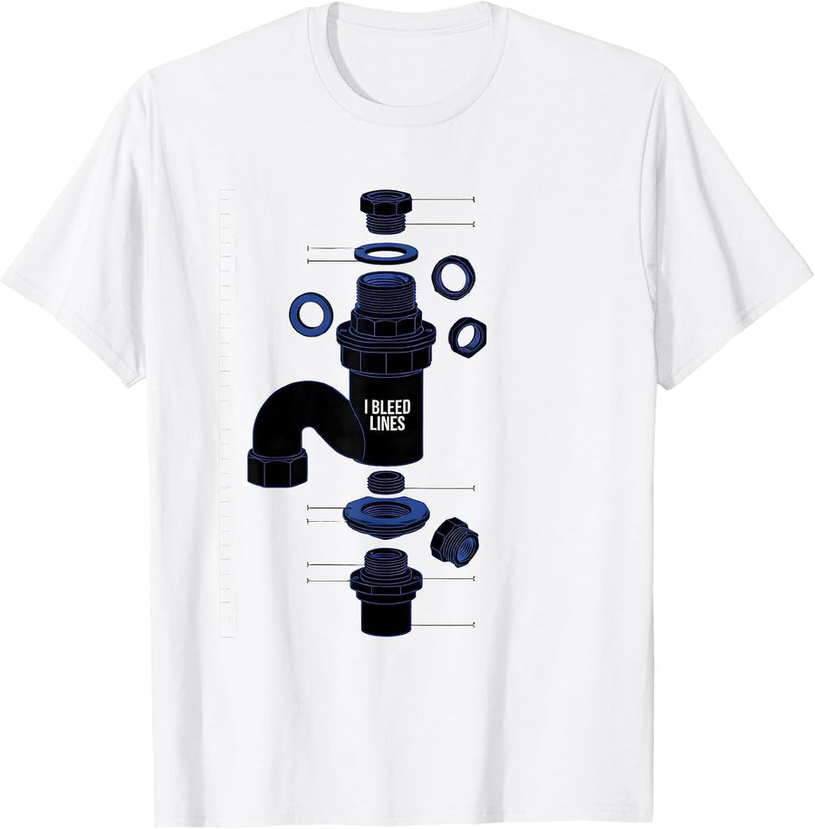 Men's I Bleed Lines Funny Plumber Pipefitter Steamfitter Dad Joke T-Shirt - White