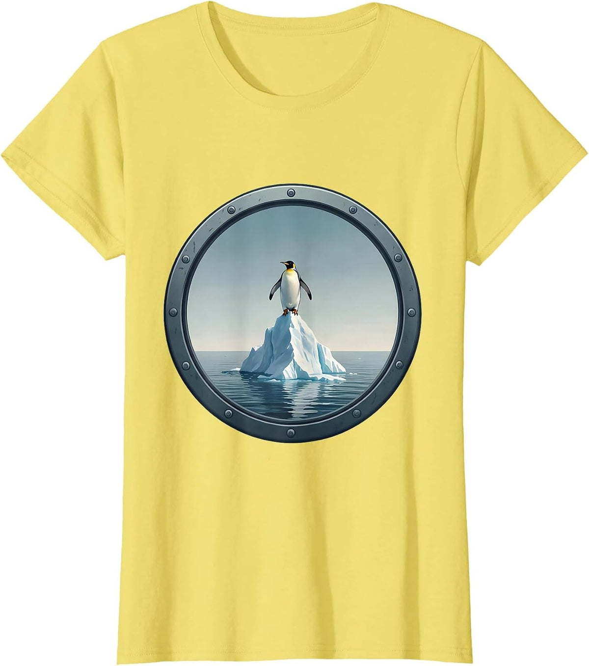 Women's Penguin on Melting Iceberg Climate Art T-Shirt - Lemon Yellow