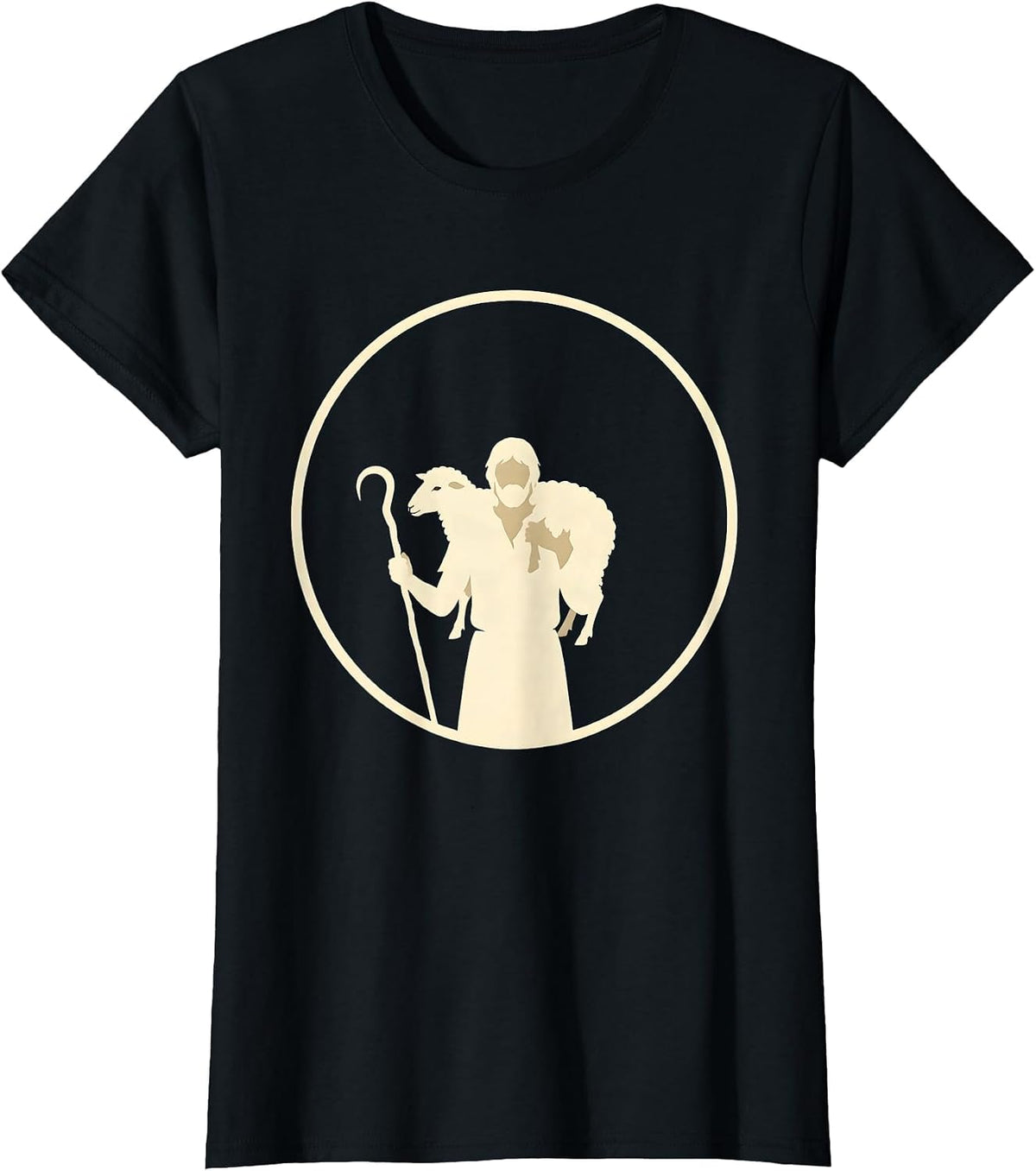 Women's Shepherd Carrying Lost Sheep Christian Faith Design T-Shirt - Black