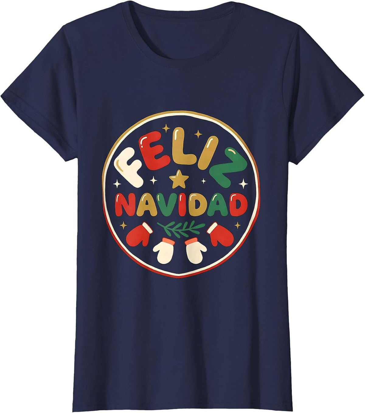 Women's Feliz Navidad Family Matching Spanish Mexican Christmas T-Shirt - Navy Blue