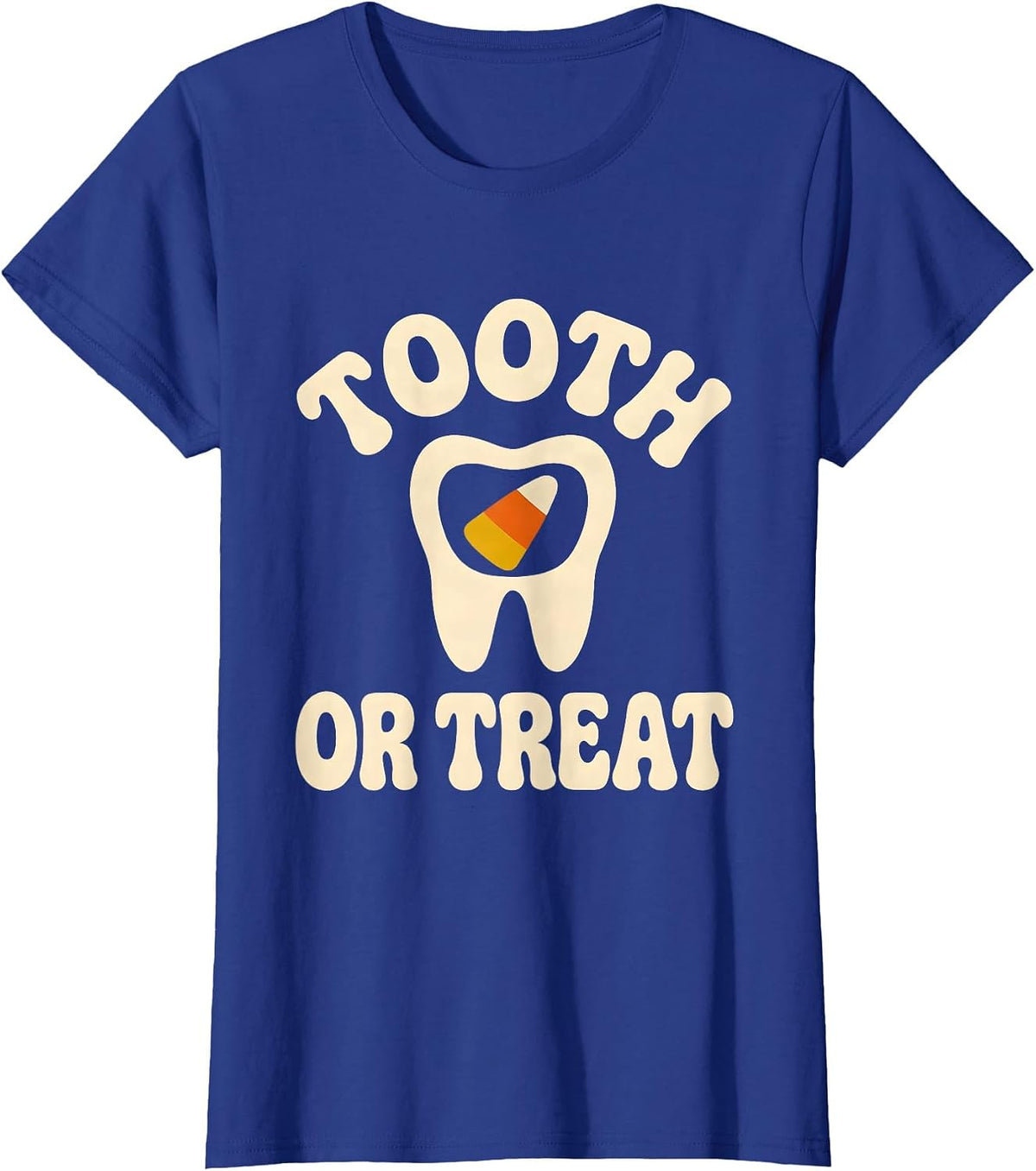 Women's Tooth Or Treat Retro 70s Halloween Dentist Costume Humor T-Shirt - Royal Blue
