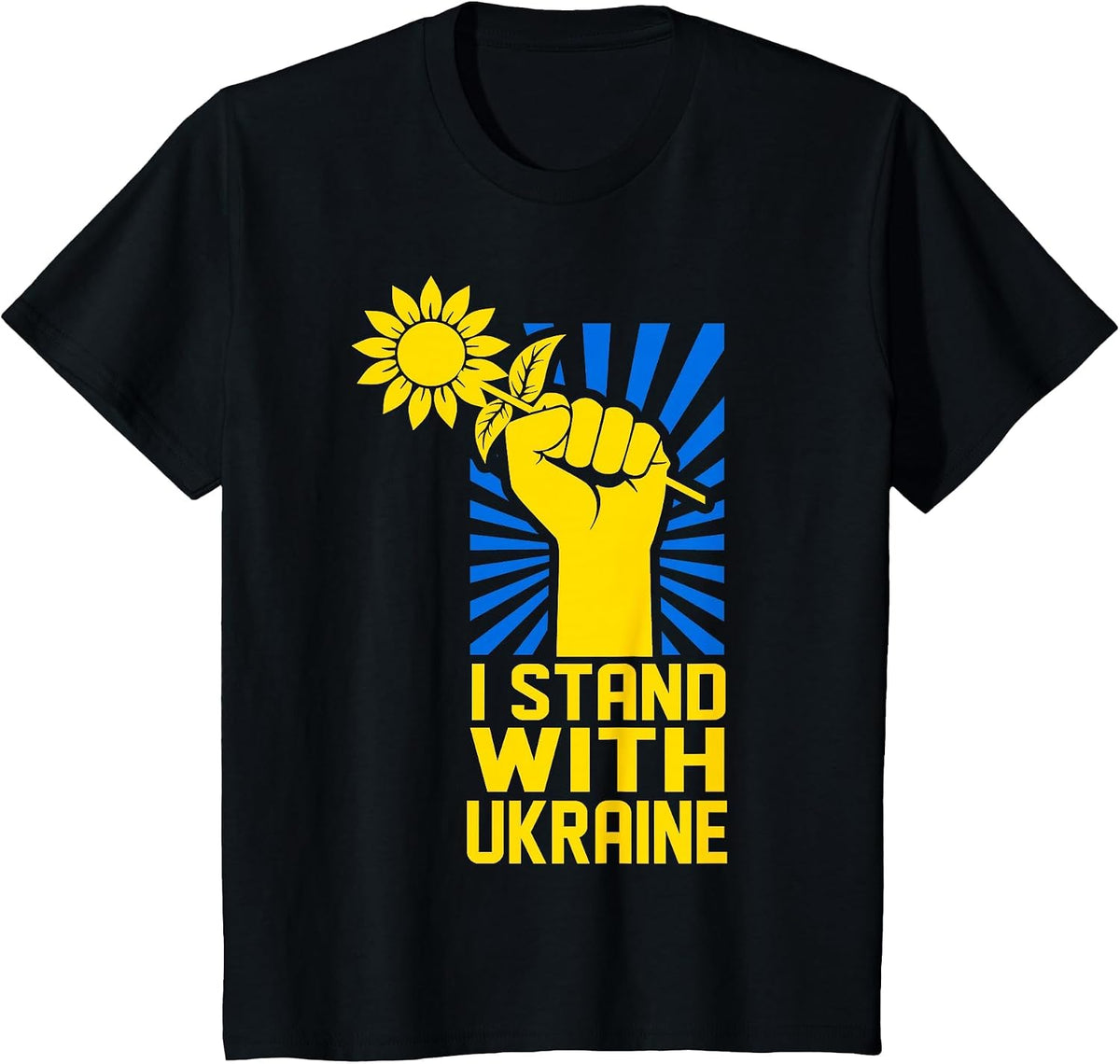 I Stand with Ukraine Sun-Flower Support Ukraine Ukrainian T-Shirt - Black