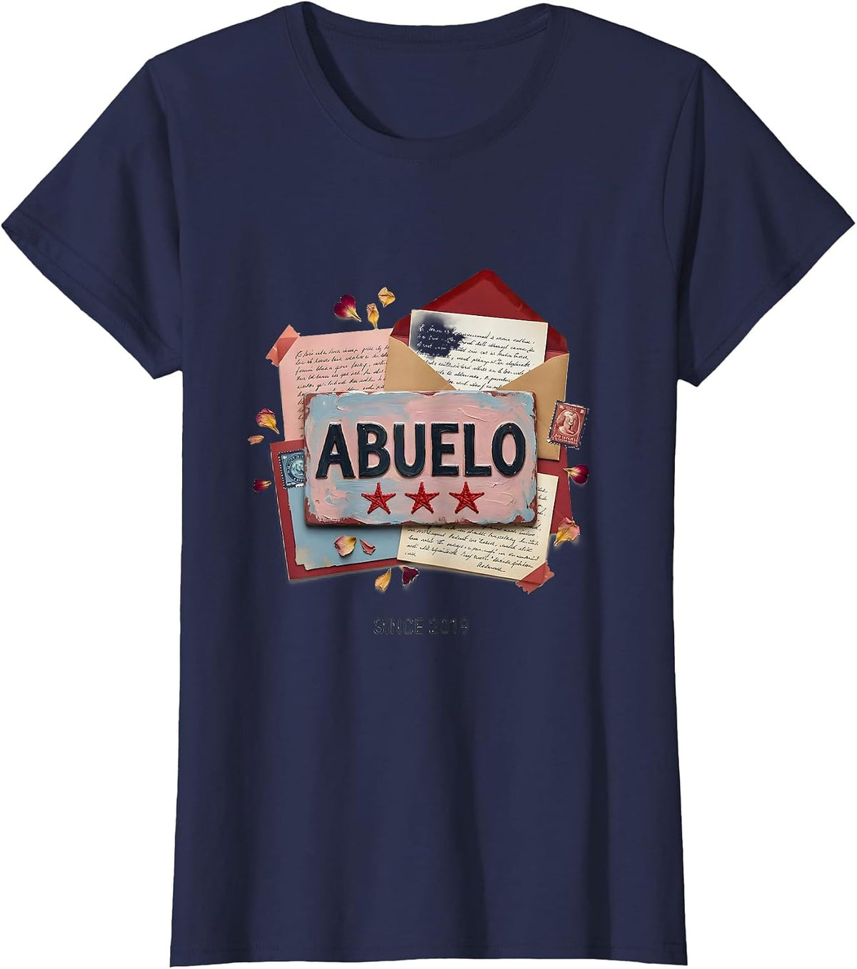 Women's Abuelo Since 2019 Funny Grandpa Birth Announcement T-Shirt - Navy Blue
