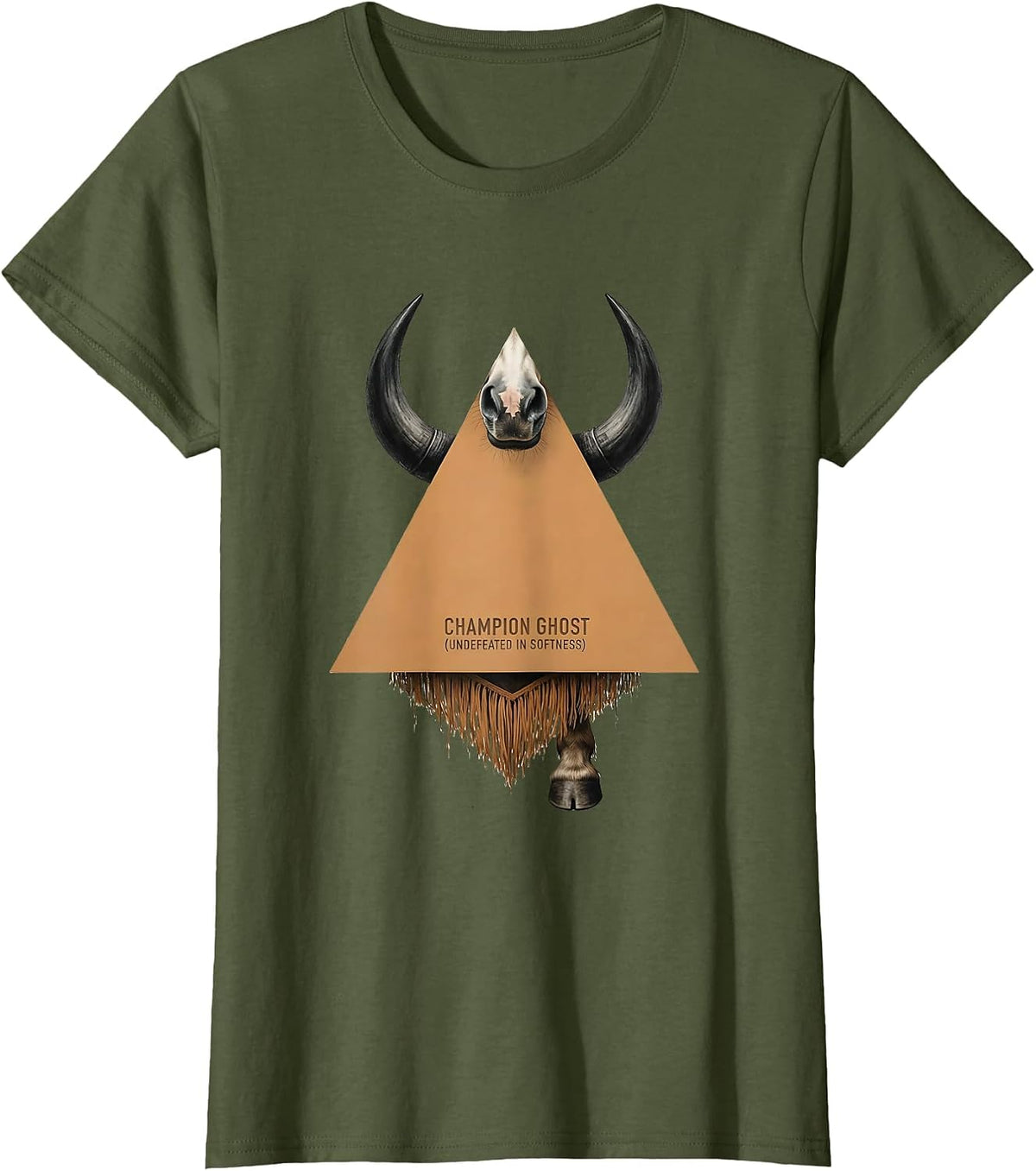 Women's Champion Ghost Undefeated in Softness Highland Cow T-Shirt - Olive Green