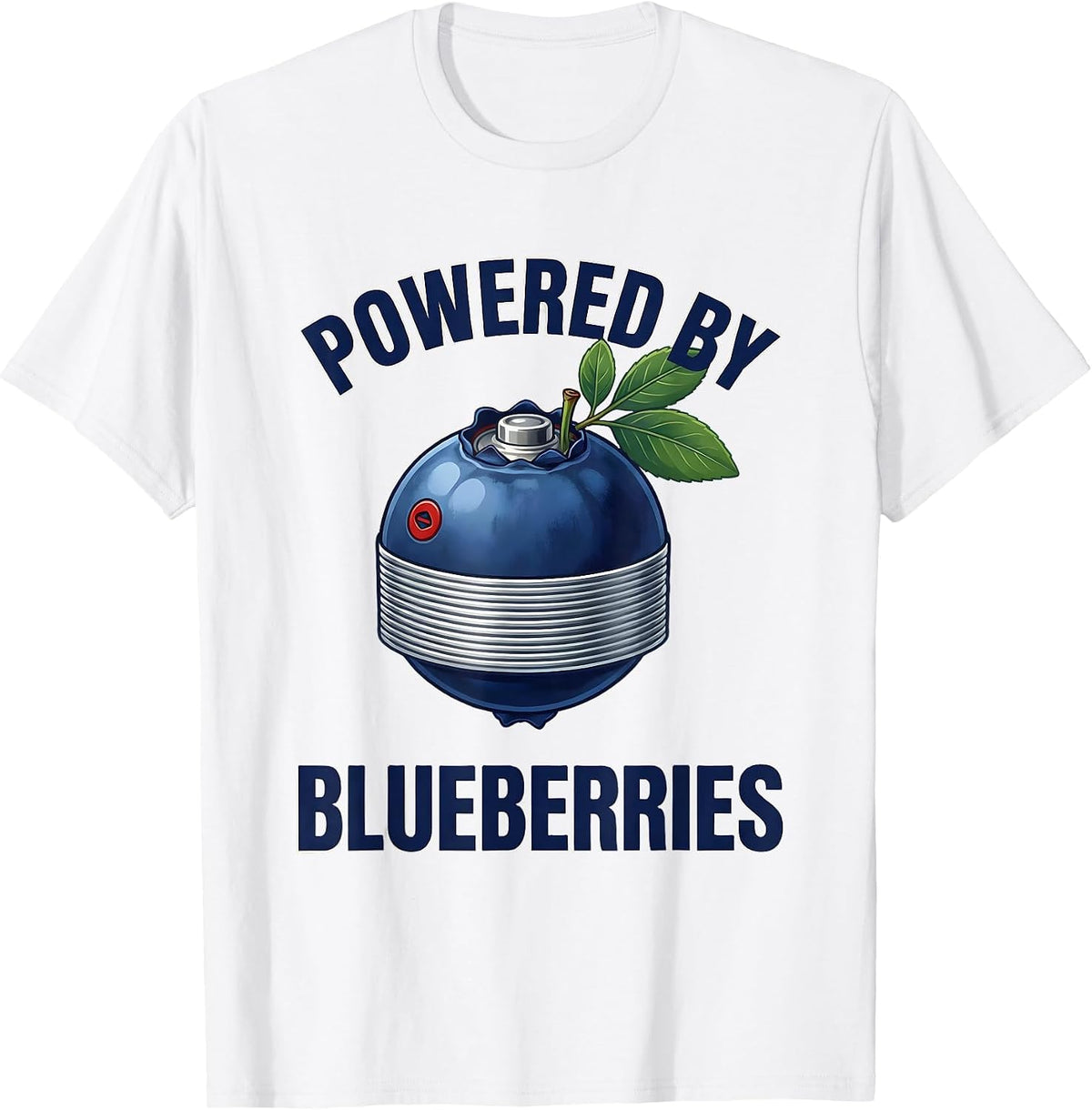 Men's Powered by Blueberries Red White and Blue Design T-Shirt - White