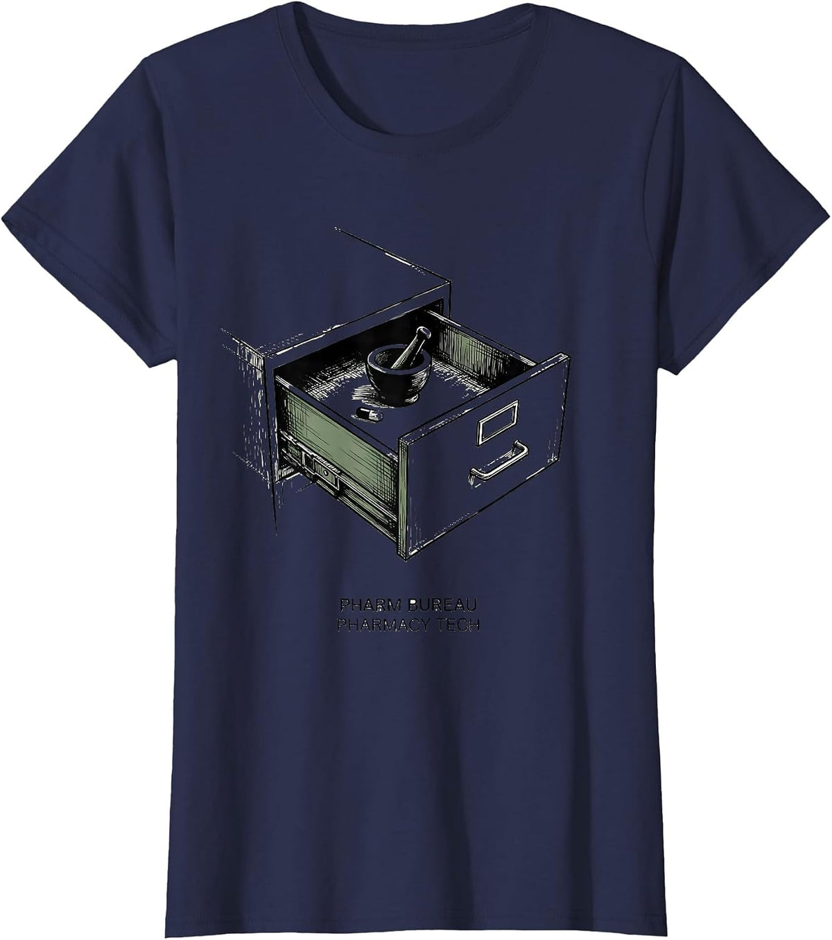 Women's Pharm Bureau Pharmacy Tech Funny Pharmacy Tech Crew Gift T-Shirt - Navy Blue