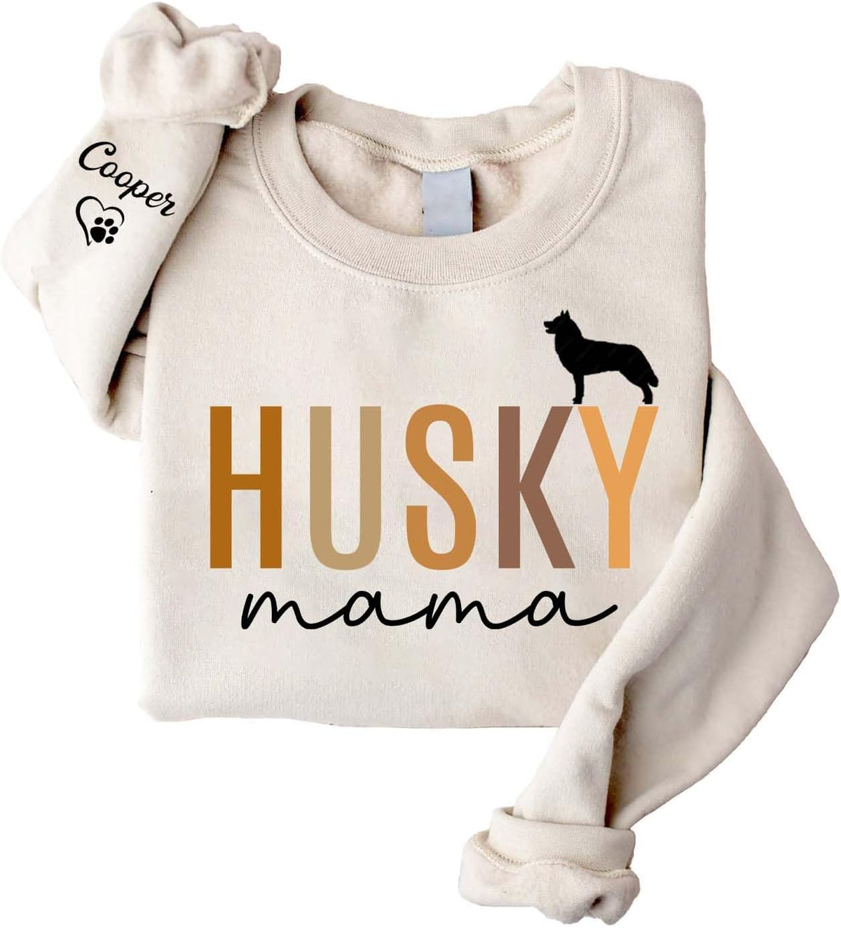 LOVELYPOD Custom Dog Mama Sweatshirt with Dogs Name on Sleeve, Fur Mom Sweater, Dogs Lover for Women - 17 Husky