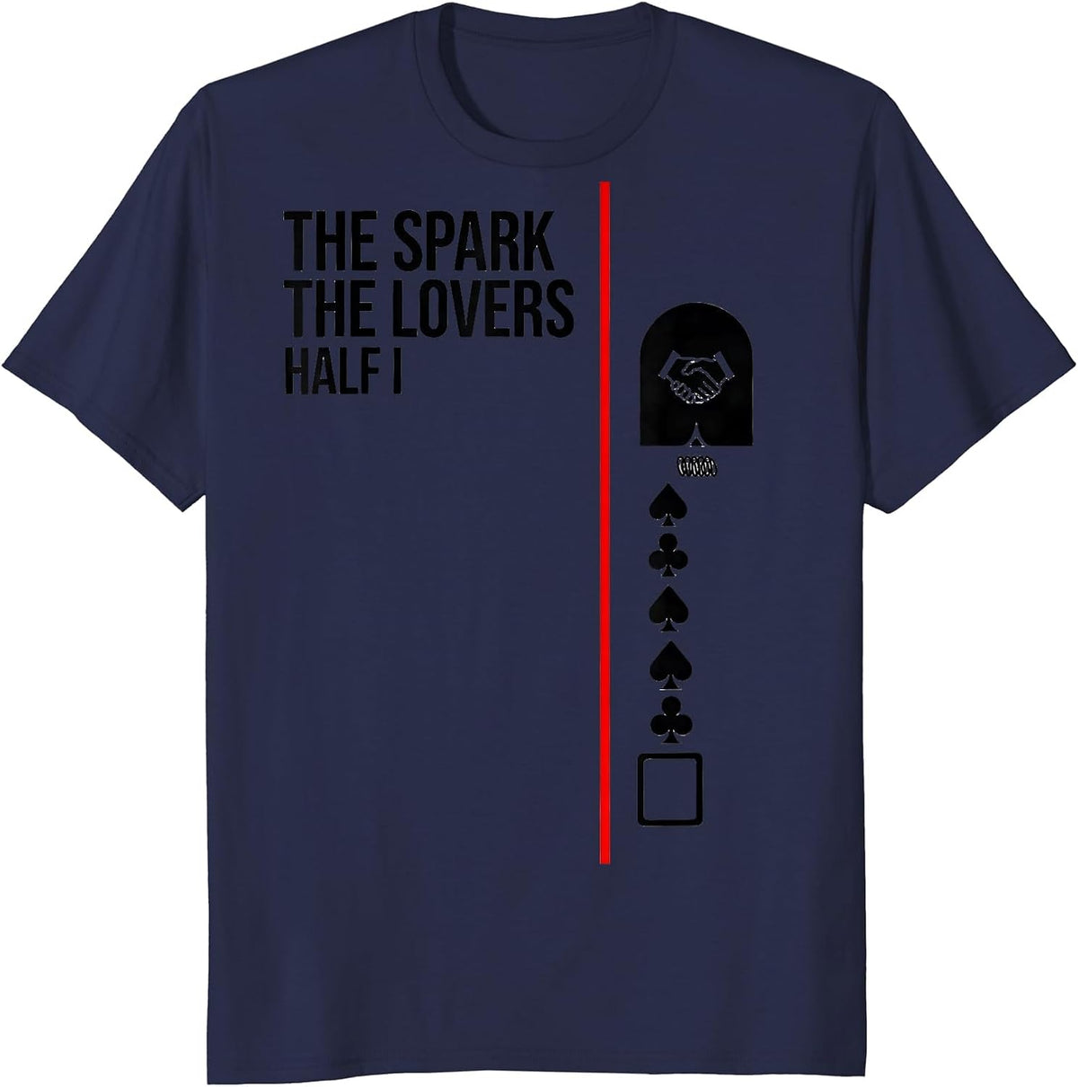 Men's THE SPARK THE LOVERS Half I Retro Horror Romance Valentine T-Shirt - Navy Blue