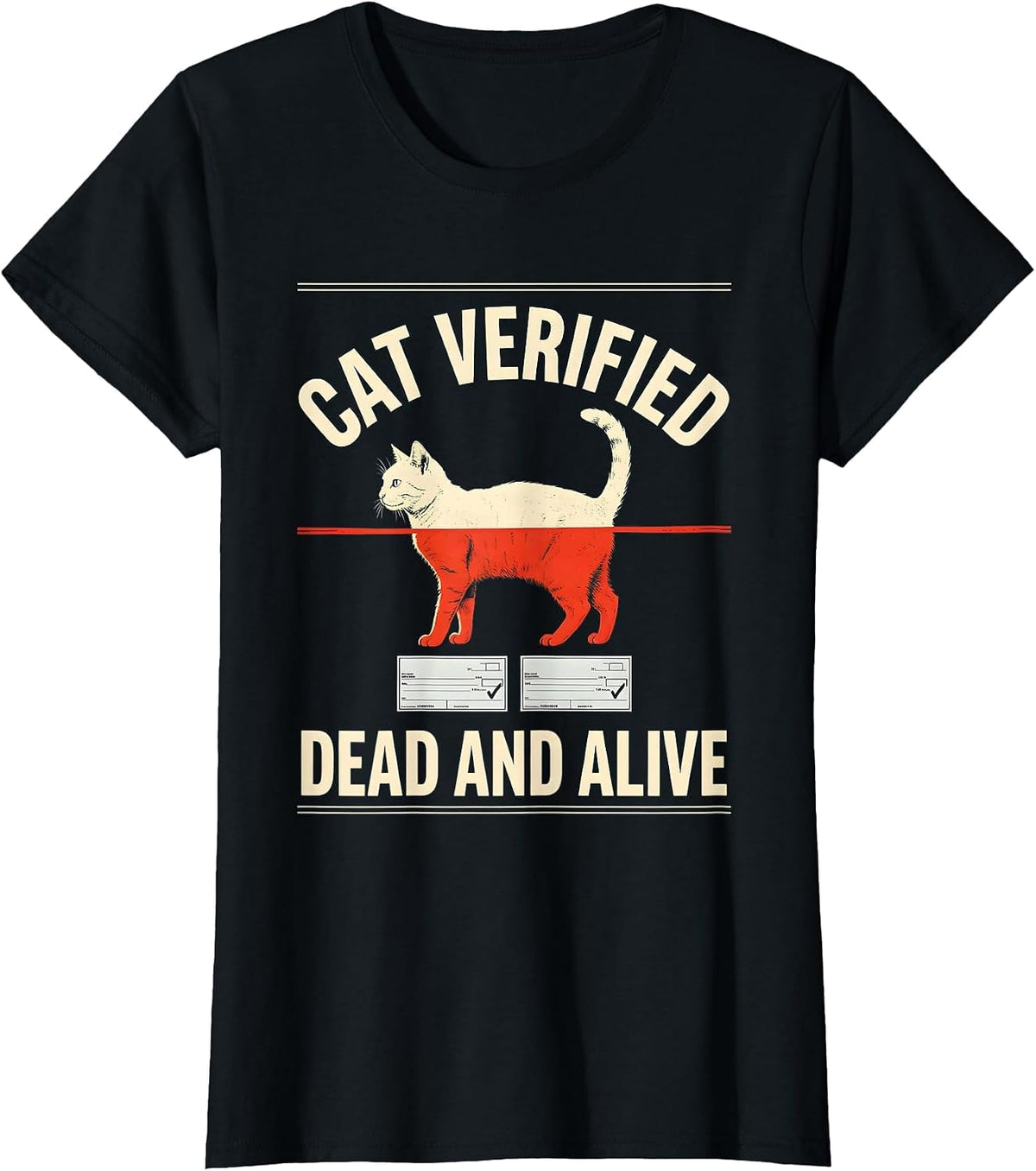 Women's Cat Verified Dead And Alive Funny Quantum Physics Science T-Shirt - Black