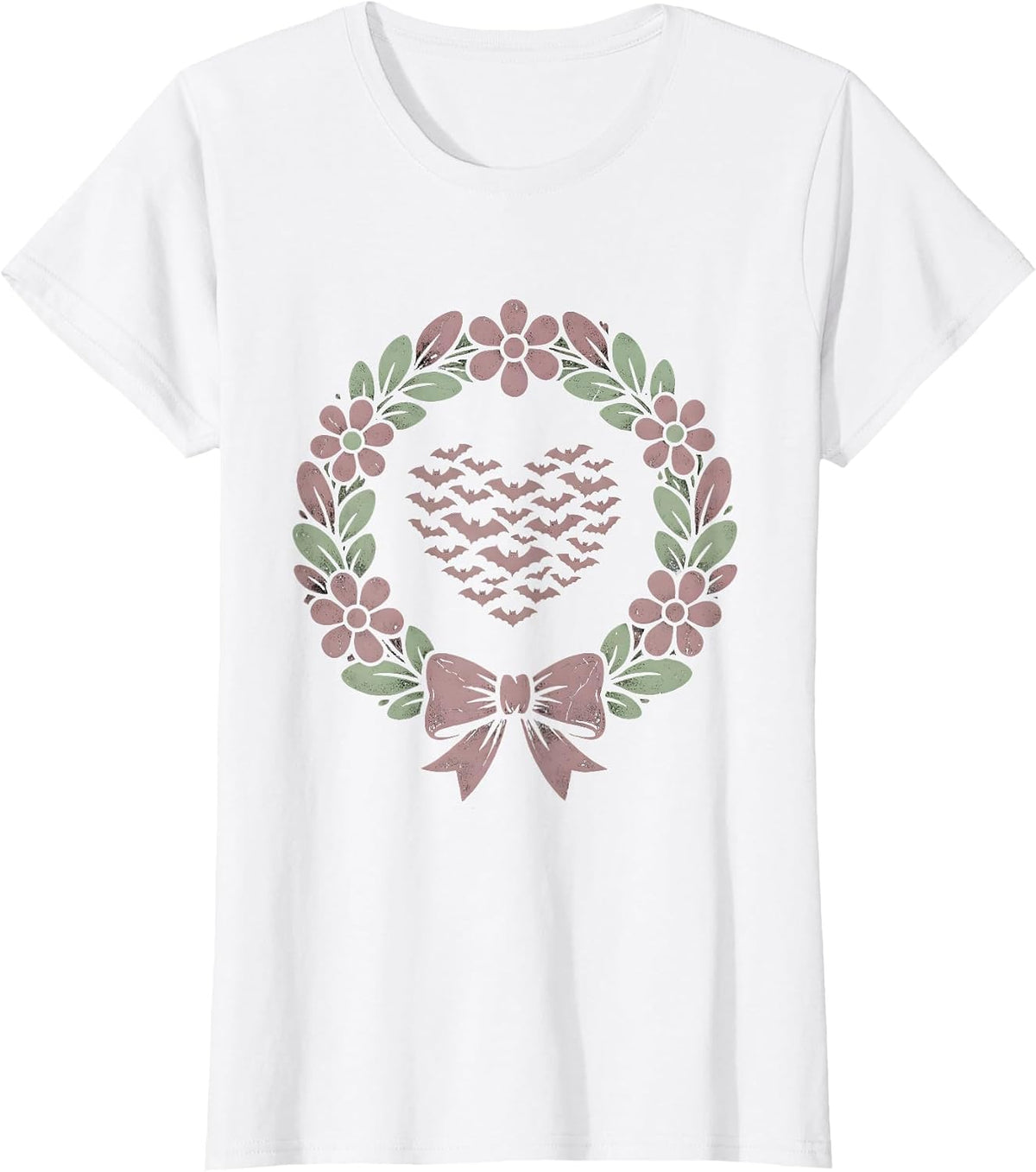 Gothic Bat Swarm Heart Dark Romance Design T-Shirt - White