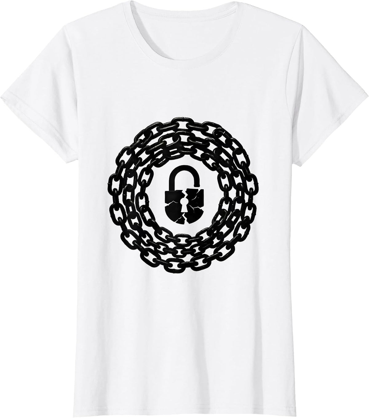 Women's Grunge Broken Padlock Heavy Chain Illustration T-Shirt - White