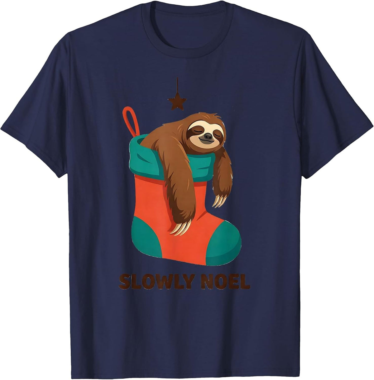 Men's Slowly Noel Funny Sloth Lover Christmas Ugly Sweater Party T-Shirt - Navy Blue