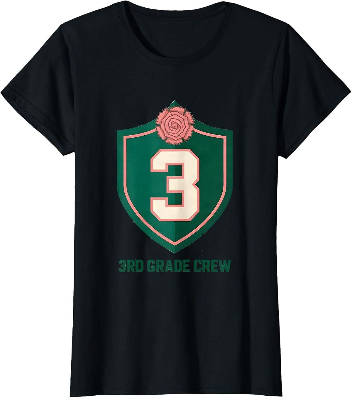 Women's 3rd Grade Crew Coquette Bow Back to School Grade Identity T-Shirt - Black