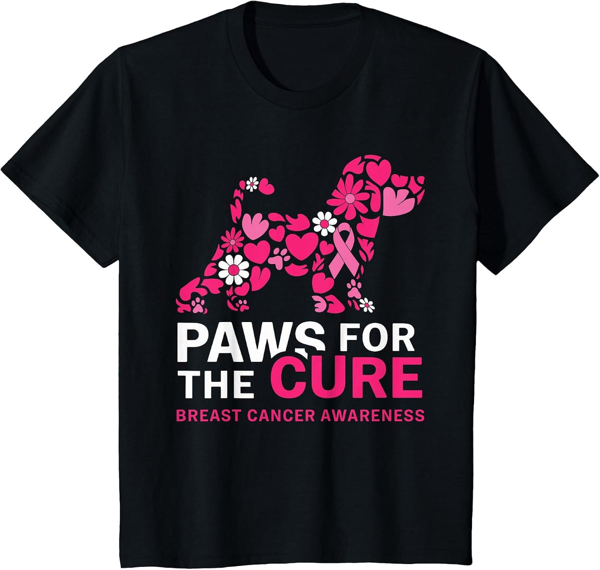 Paws for The Cure Pink Beagle Breast Cancer Awareness Month T-Shirt - Black