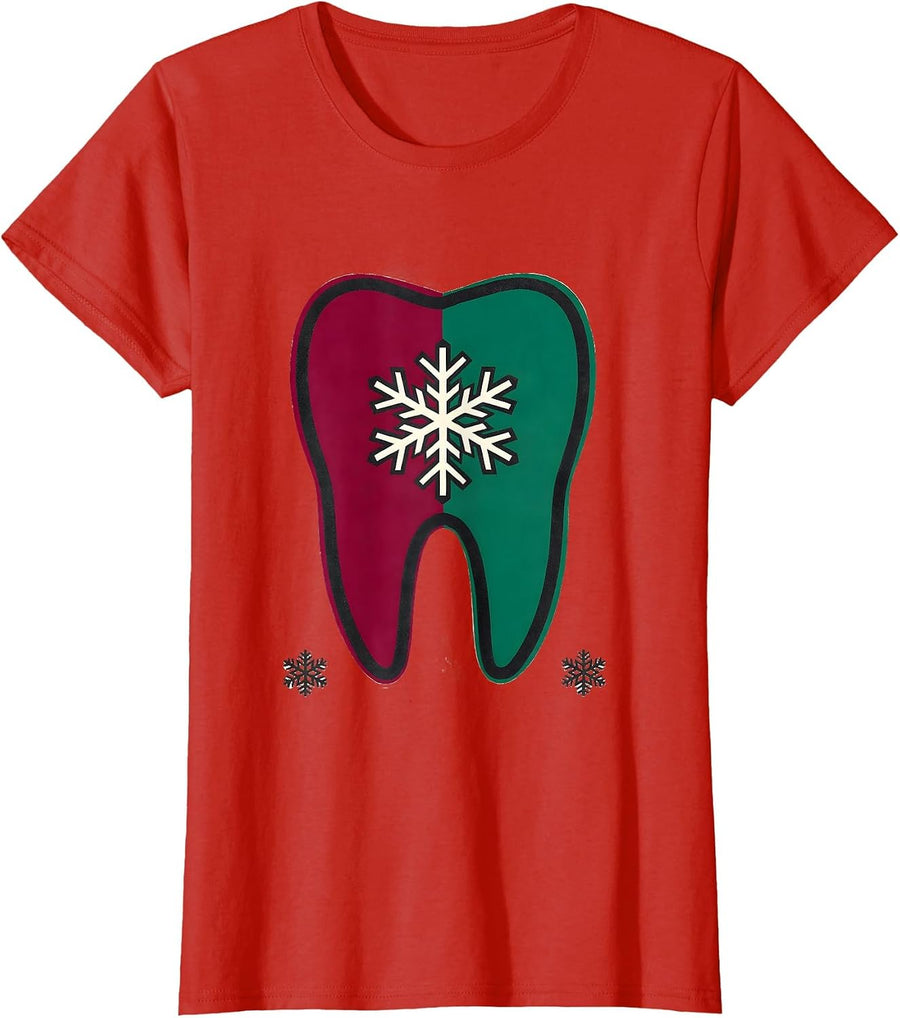 Women's Blunt Tooth Dental Christmas Dental Team Humor T-Shirt - Red