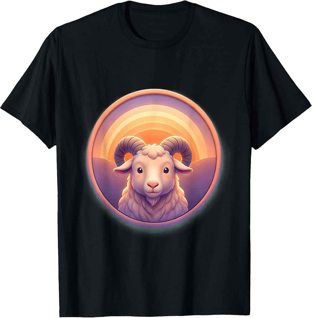 Men's Long-Horned Goat Silhouette Sunset Graphic T-Shirt - Black