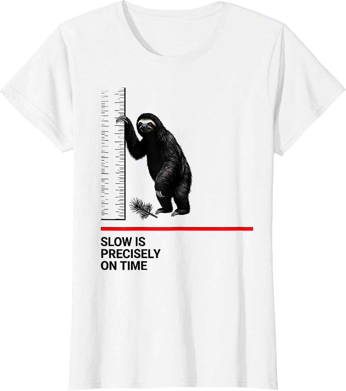 Women's Slow Is Precisely On Time Funny Sloth Lover Ugly Christmas T-Shirt - White