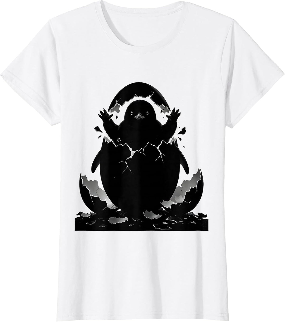 Women's Baby Penguin Hatching From Egg Cute Graphic T-Shirt - White