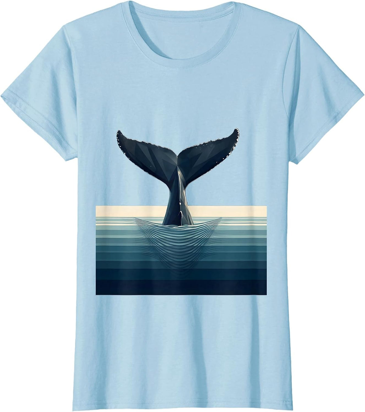 Hawaiian Whale Tail Ocean Dive Illustration T-Shirt - Baby Blue