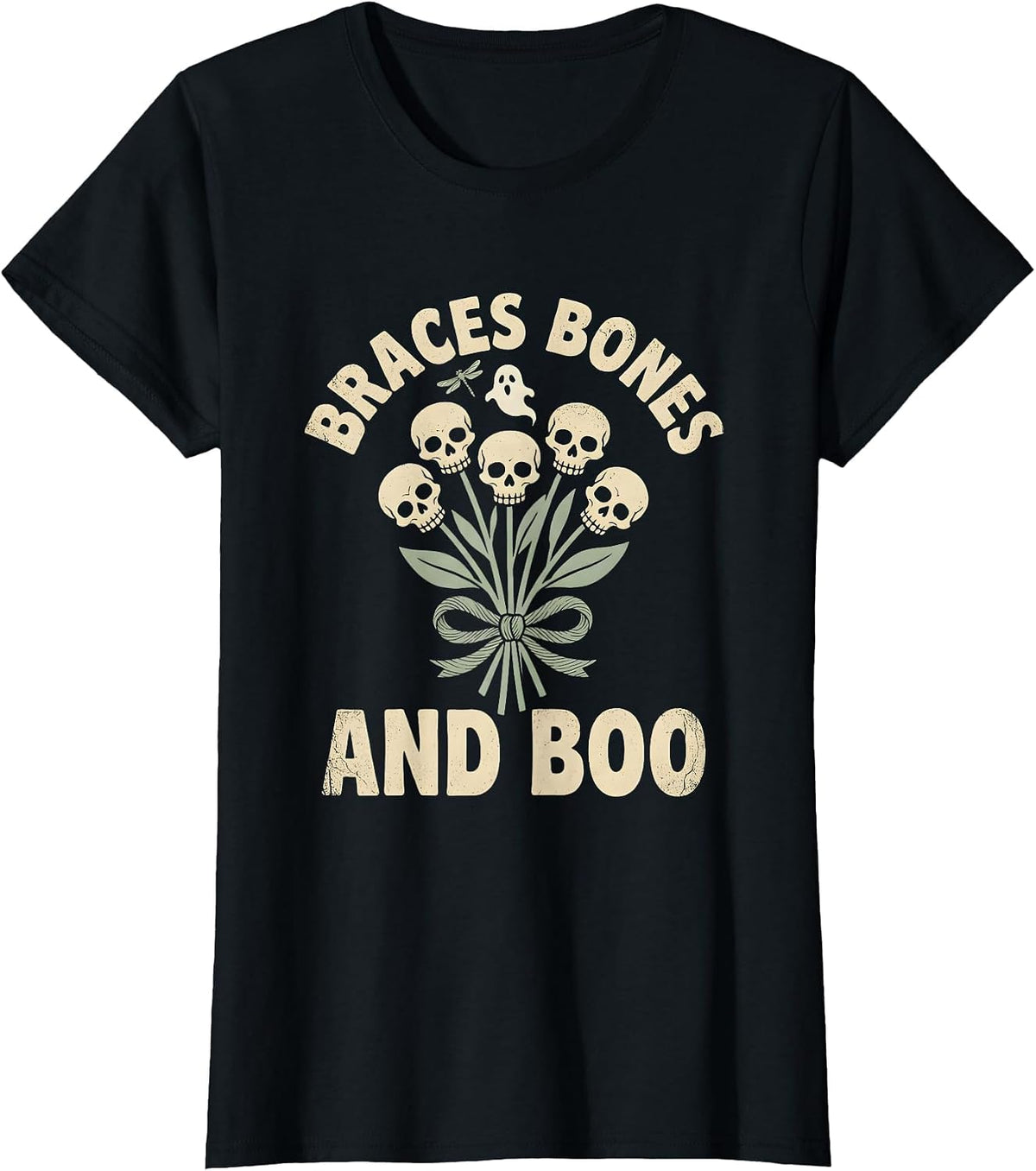 Boo Crew Dentist Halloween Braces Bones Design T-Shirt - Black