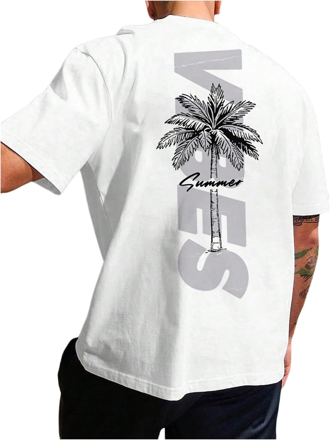COZYEASE Men's Letter Graphic Tee Short Sleeve Summer T-Shirts Streetwear - White Letter