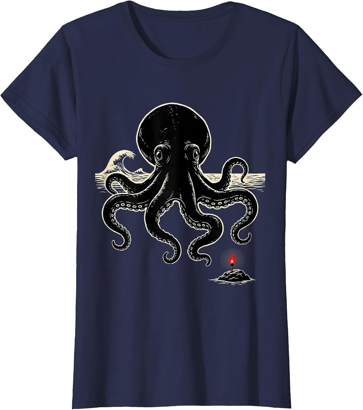 Women's Kraken Sea Monster Vintage Octopus Lover T-Shirt - Navy Blue