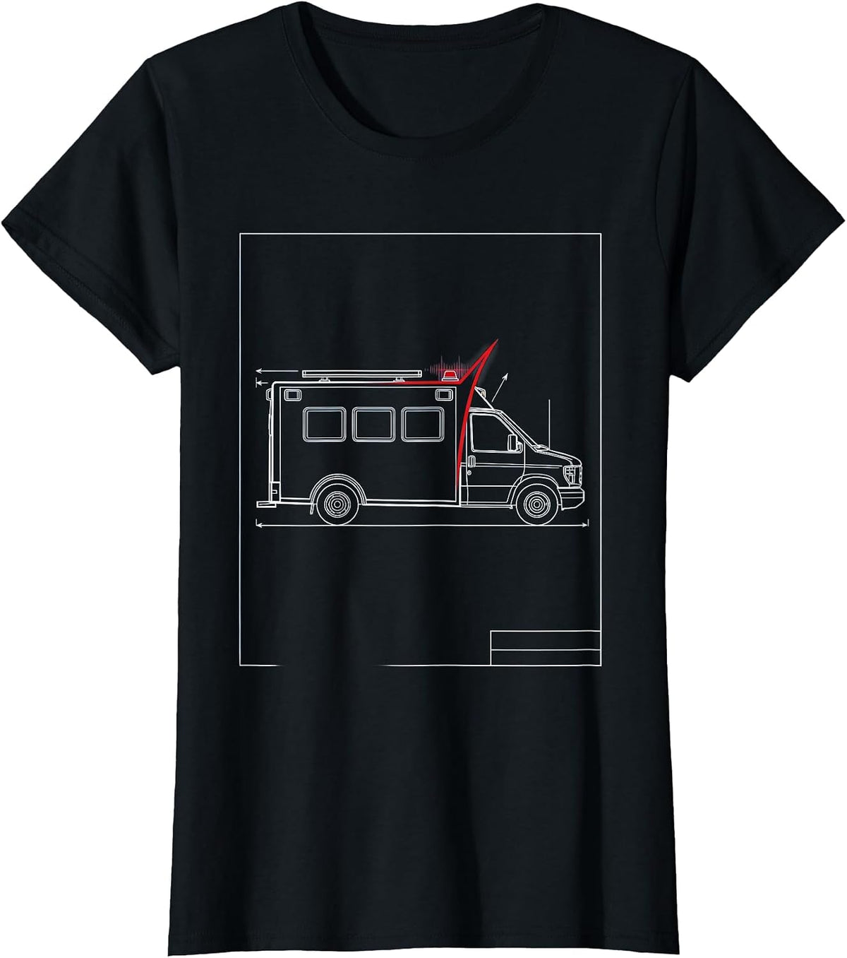 Ambulance Schematic Technical Blueprint EMT Paramedic Dark T-Shirt - Black