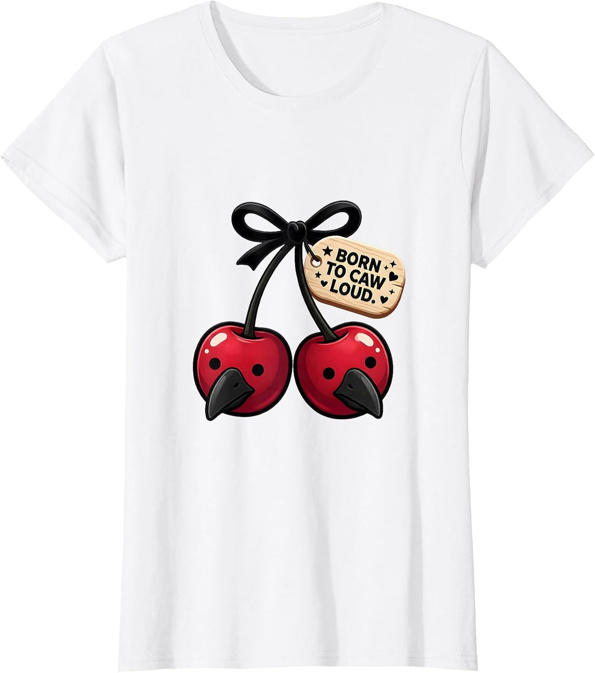 Born to Caw Loud Crow Graphic Design T-Shirt - White