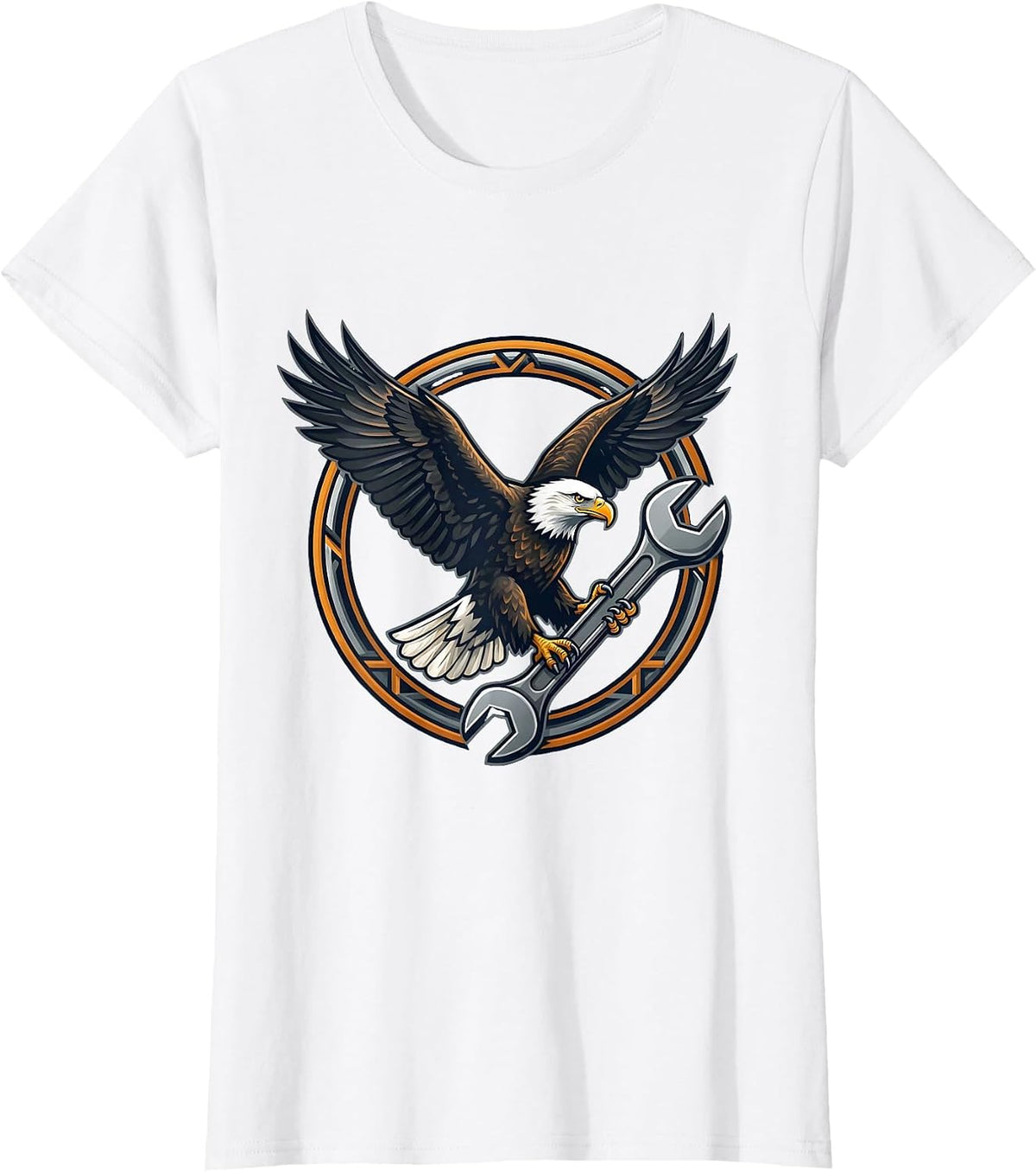 Women's Bald Eagle Carrying Wrench Triumphant Art T-Shirt - White