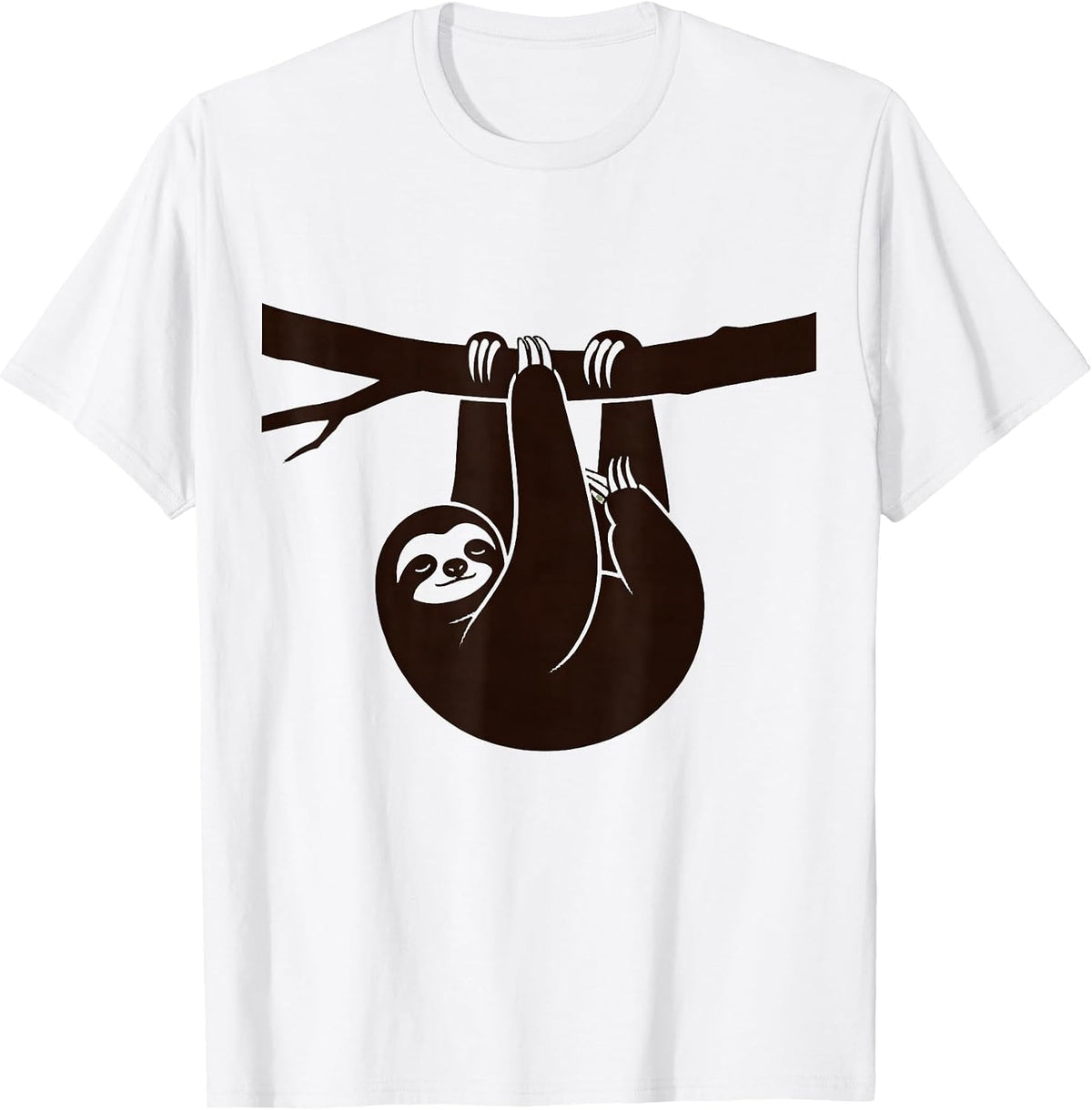 Men's Sleeping Sloth Dangling From Branch Illustration T-Shirt - White