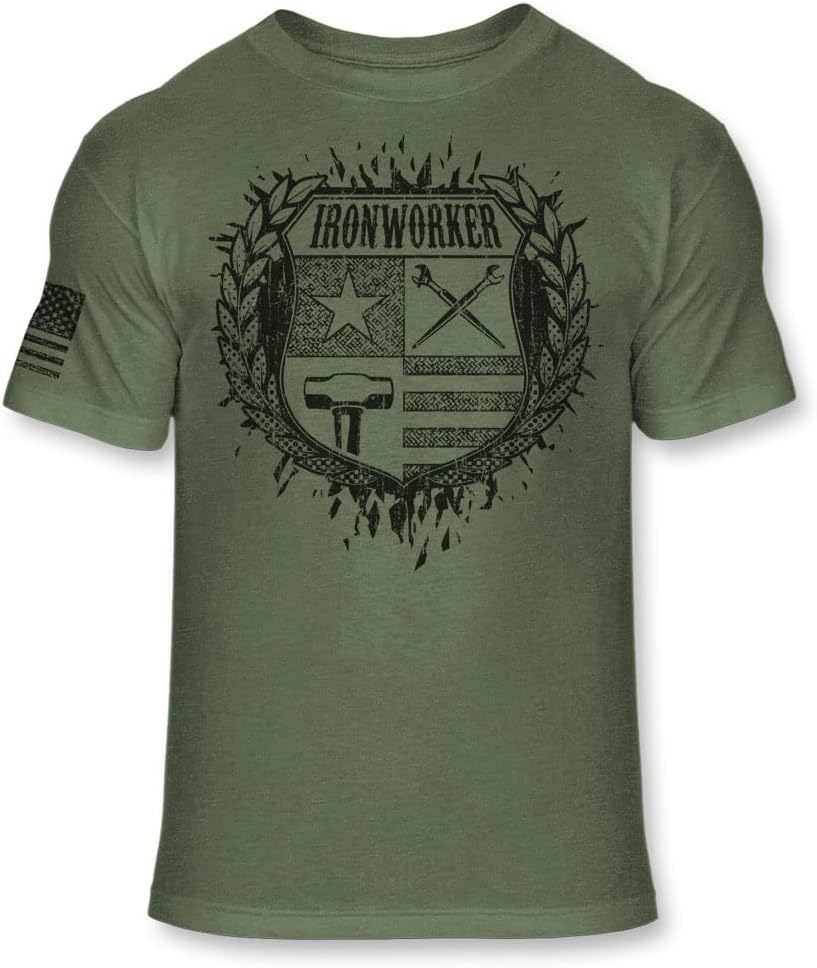 Ironworker Shield T-Shirt - USA Ironworkers Coat of Arms Badge Tee - A237 - As Pictured
