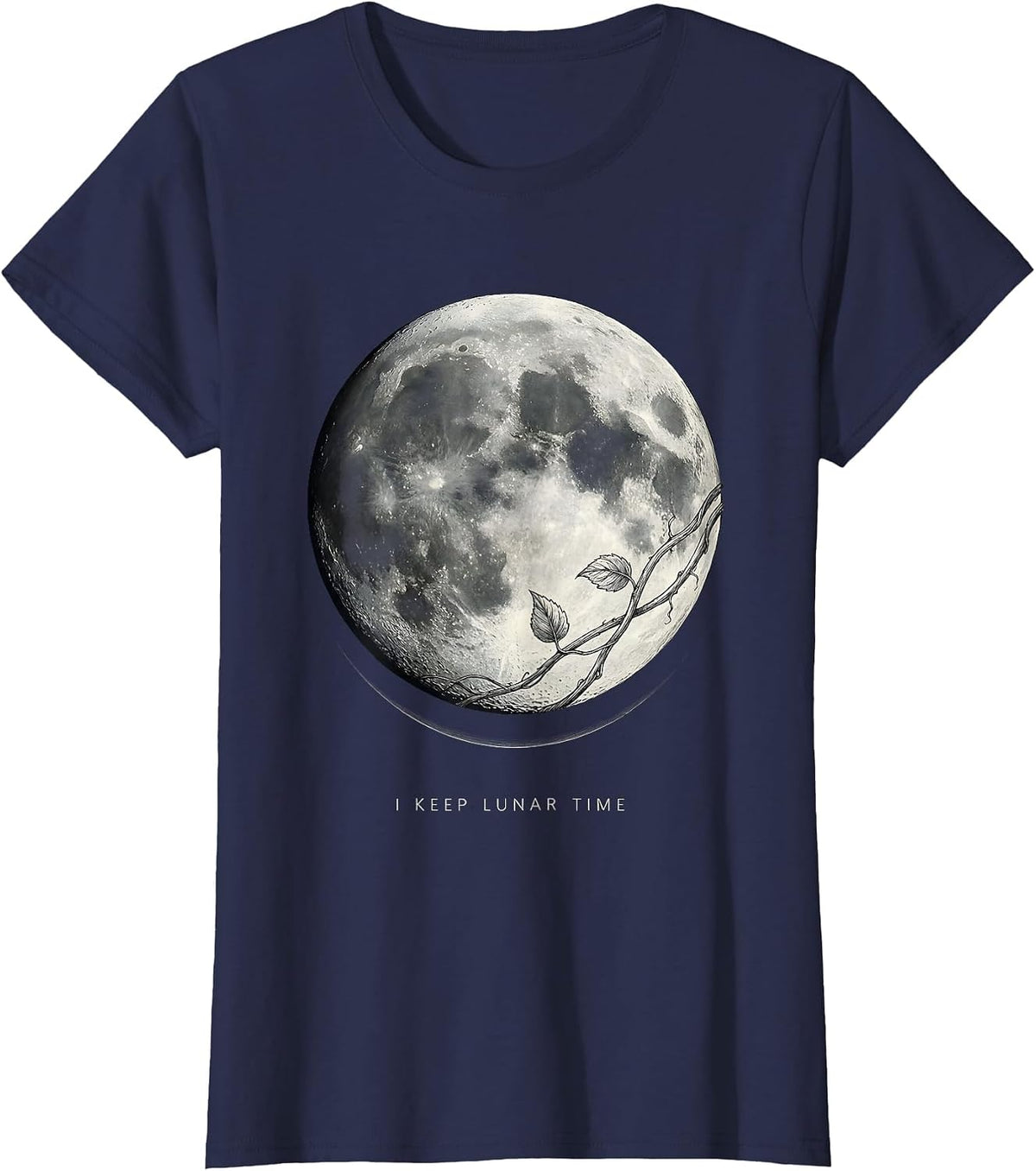 Women's I Keep Lunar Time Vintage Celestial Moon Phase Botanical T-Shirt - Navy Blue