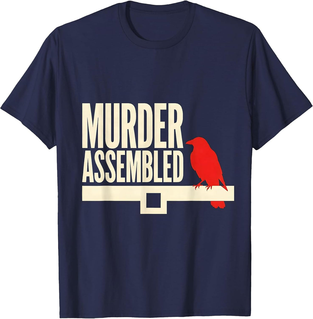 Men's Murder Assembled Stencil Crow Raven Dark Humor Gothic Bird T-Shirt - Navy Blue