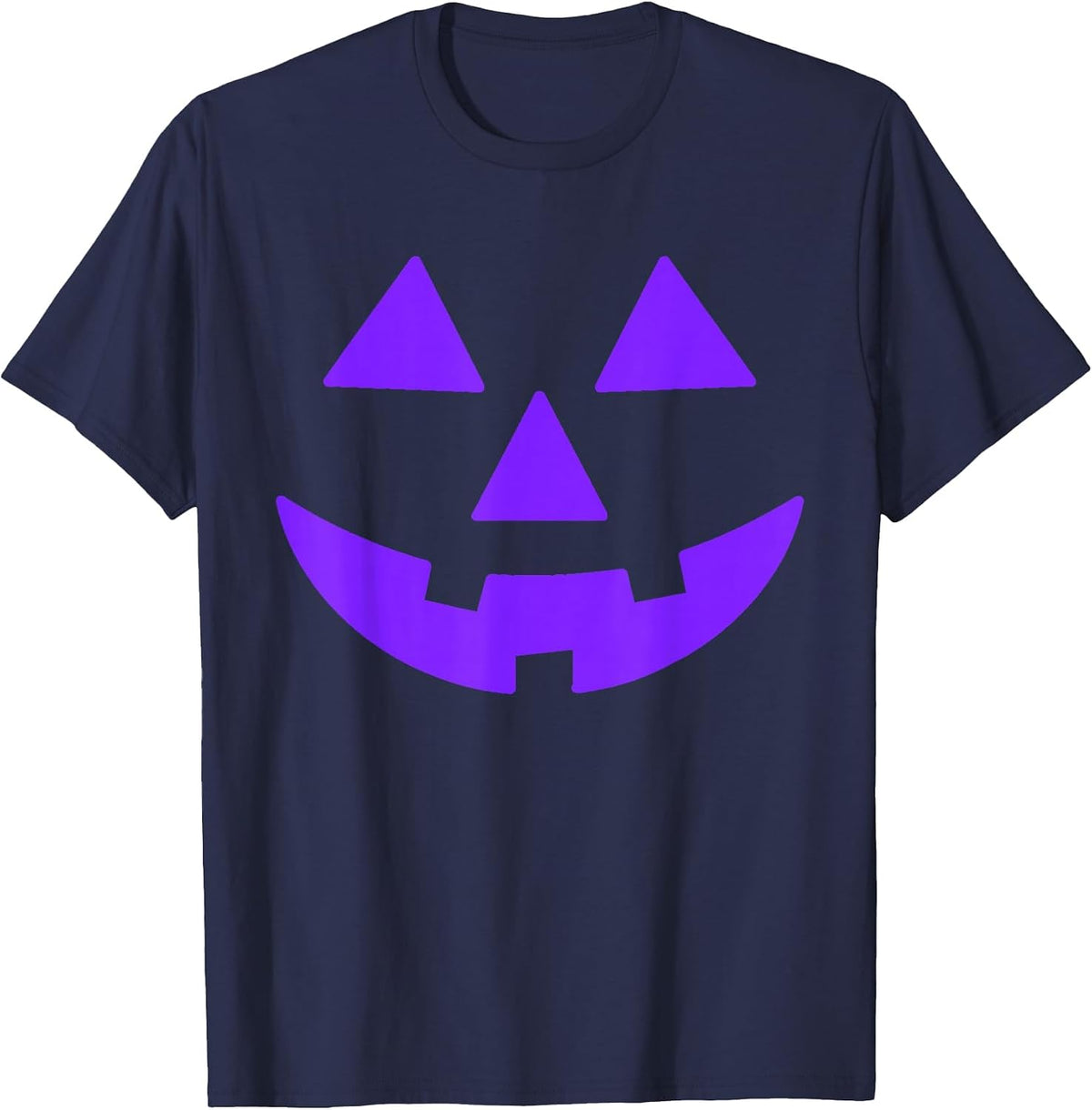 Jack O Lantern Scary Carved Pumpkin Face Halloween Purple T-Shirt - Navy Blue