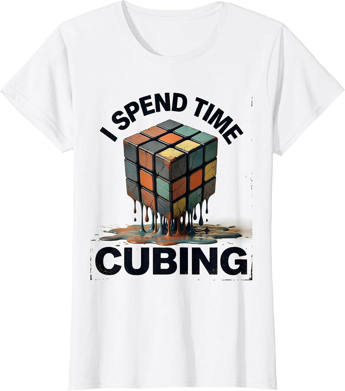 Women's I Spend Time Cubing Distressed Speed Cubing Puzzle Lover T-Shirt - White