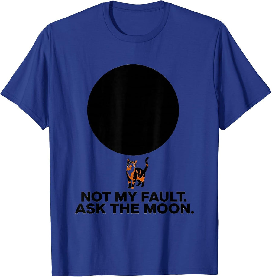 Not My Fault Ask The Moon Minimalist Calico Cat Howling T-Shirt - Royal Blue