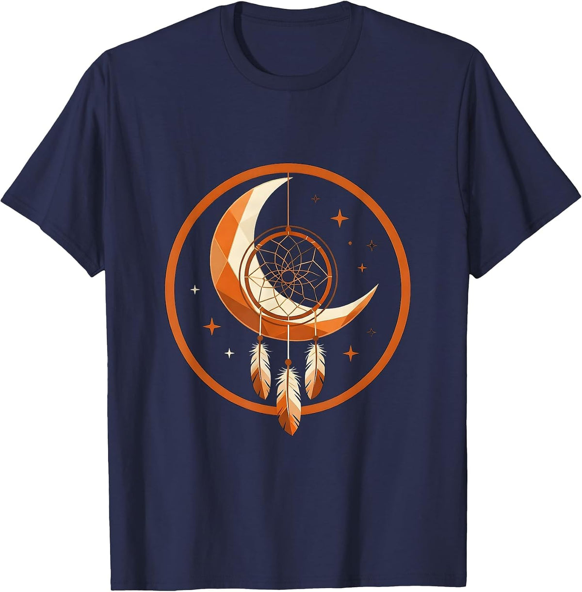 Men's Hippie Dreamcatcher Crescent Moon Boho Art T-Shirt - Navy Blue