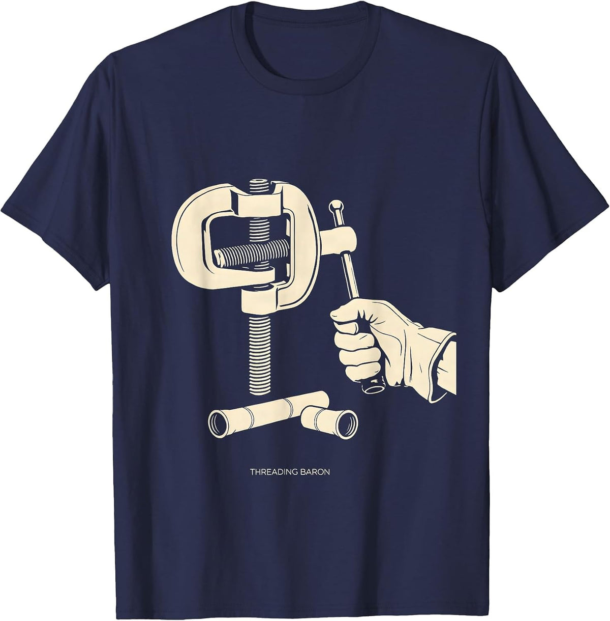 Men's Threading Baron Funny Plumber Pipefitter Occupational Humor T-Shirt - Navy Blue