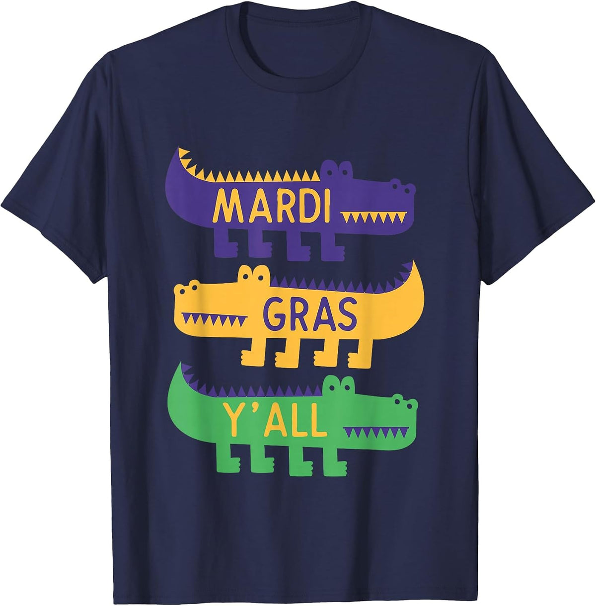 New Orleans Mardi Gras Yall Festival Costume Kids Alligators T-Shirt - Navy Blue