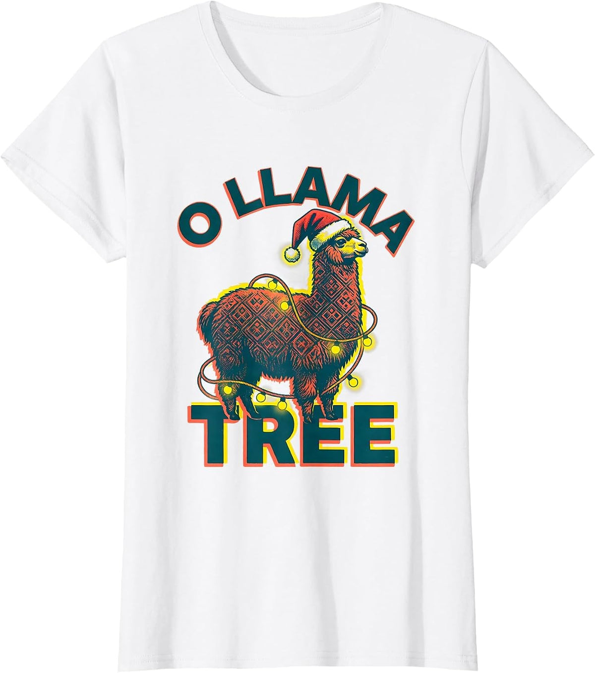 Women's O Llama Tree Funny Llama Lover Christmas Animal Humor T-Shirt - White