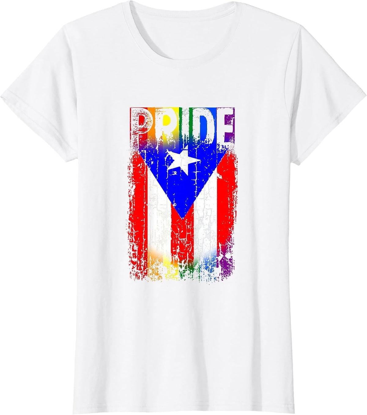 Puerto Rico Rican Gay Pride Flag LGBTQ Boricua Distressed T-Shirt - White