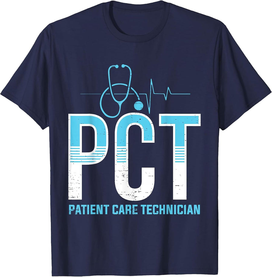 PCT Patient Care Technician Medical Tech Apparel T-Shirt - Navy Blue