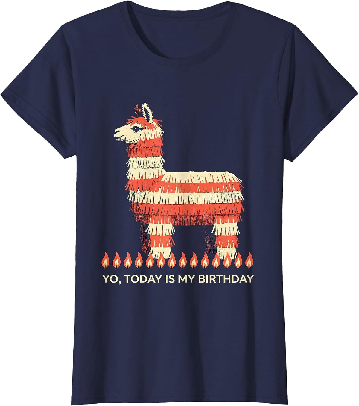 Women's Yo Today Is My Birthday Funny Llama Piñata Birthday Boy T-Shirt - Navy Blue